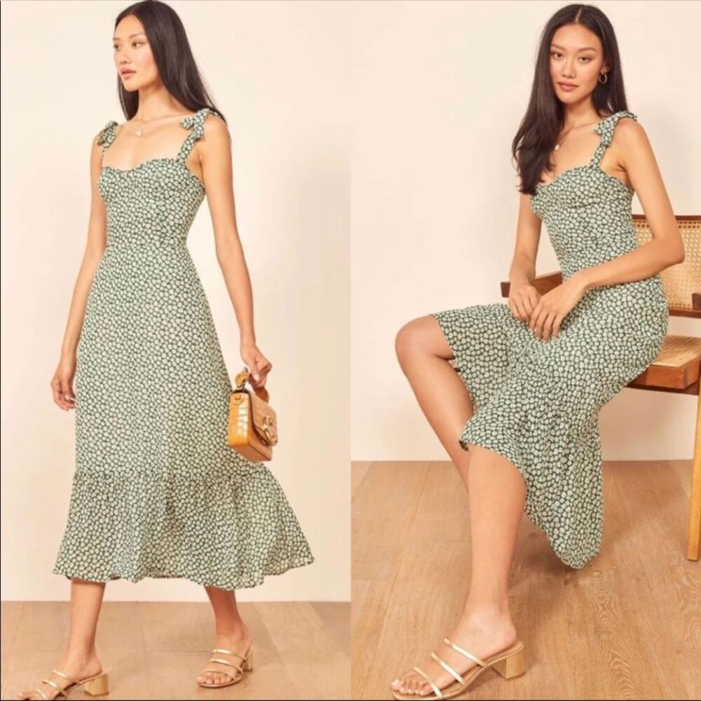 REFORMATION Nikita Midi Venezuela Green Dress floral size 12